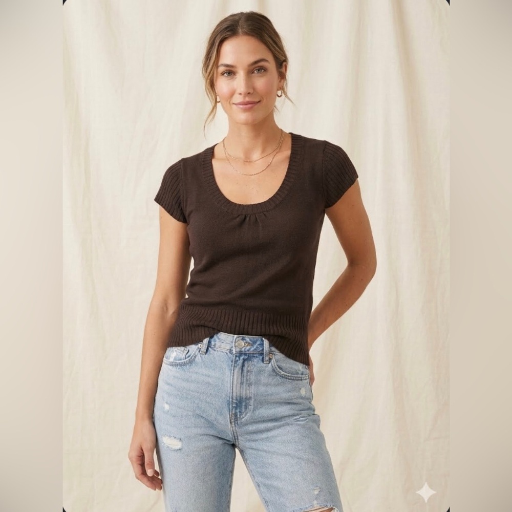 Reitman’s | dark brown knit short sleeve sweater top | size S